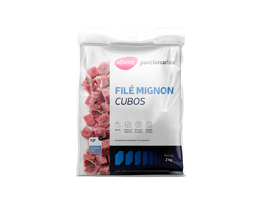 FILÉ MIGNON BOVINO CONGELADO EM CUBOS ALFAMA 2 KG (CX 3 PCT)